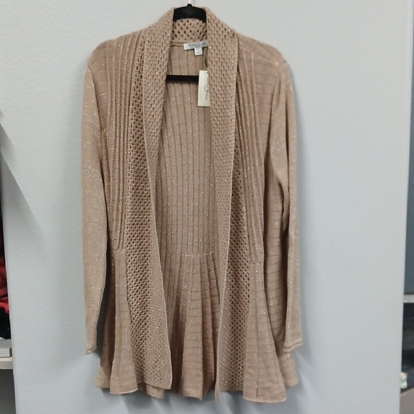 Studio Works Sweaters - NWT Studio Works Tan And Gold Open-Front Cardigan Size Large Petite